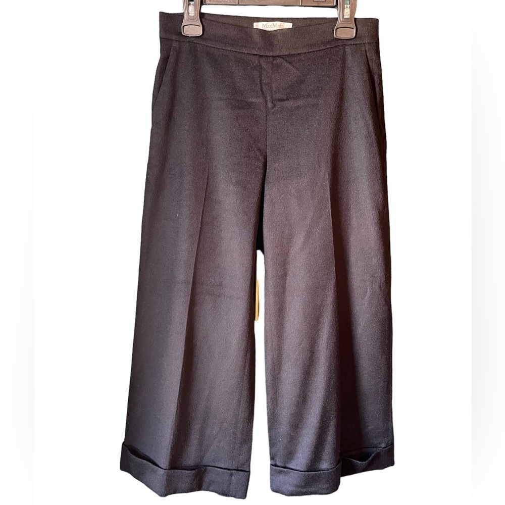 Max Mara Wide-Leg Cropped Camel Hair Trousers High Waist Size 8 Luxe Italian